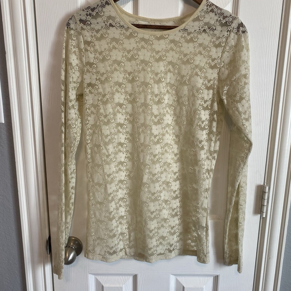 Women's Medium Tunic Blouse Top‎ Boho Festival Cream Lace